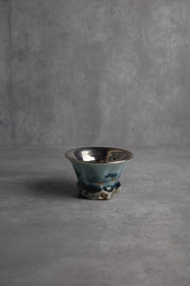 【一点もの】林英樹　ぐい呑　ゴールドプラチナ series　blue