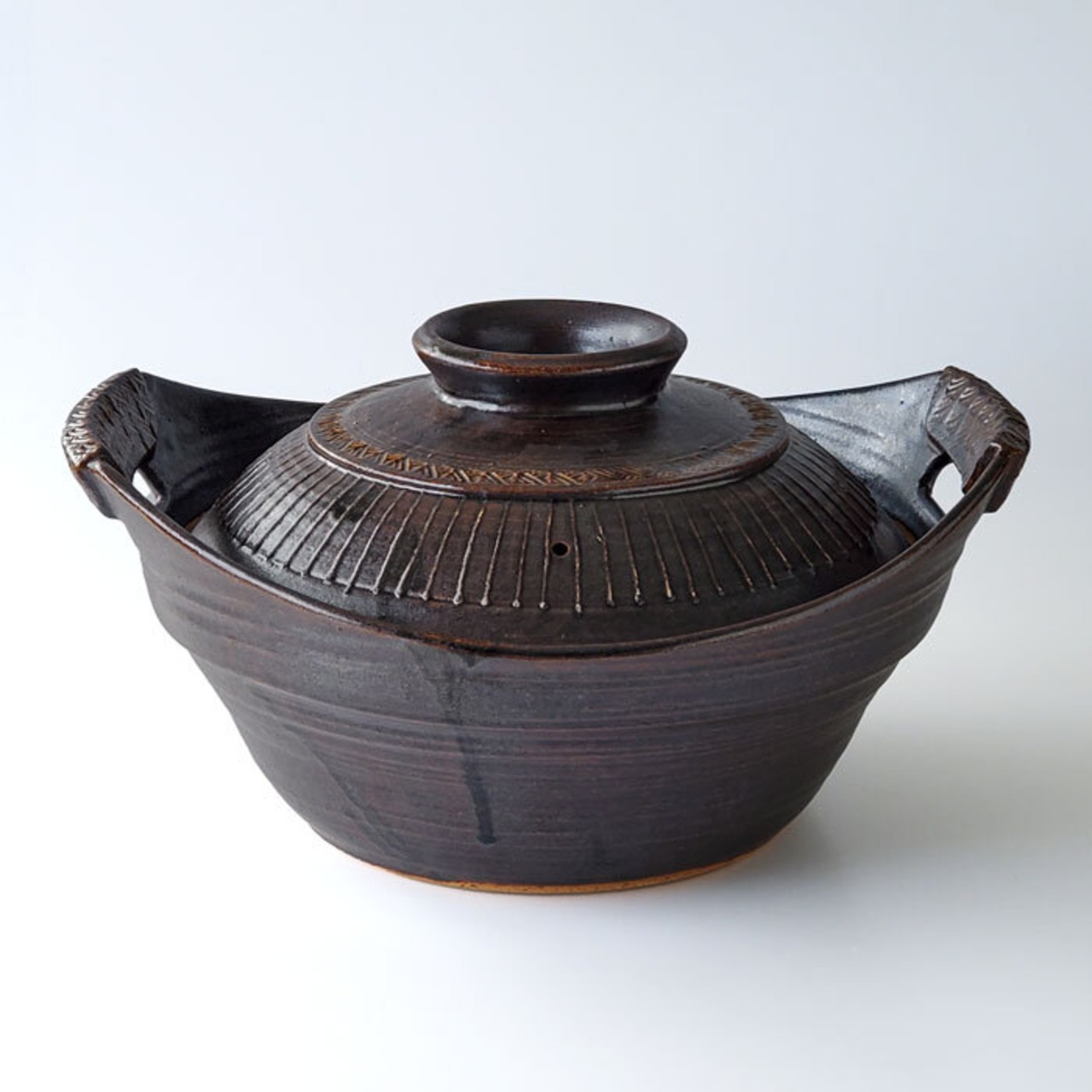 土鍋 直火専用 印花文 黒釉 大 独歩炎
