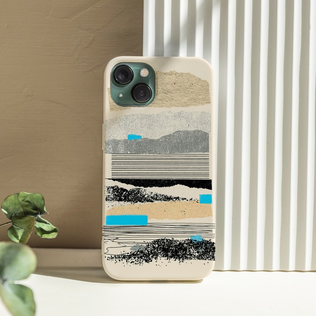 受注生産 iPhoneケース グレー山並みの紙片コラージュ｜風景コラージュ ZINE044B