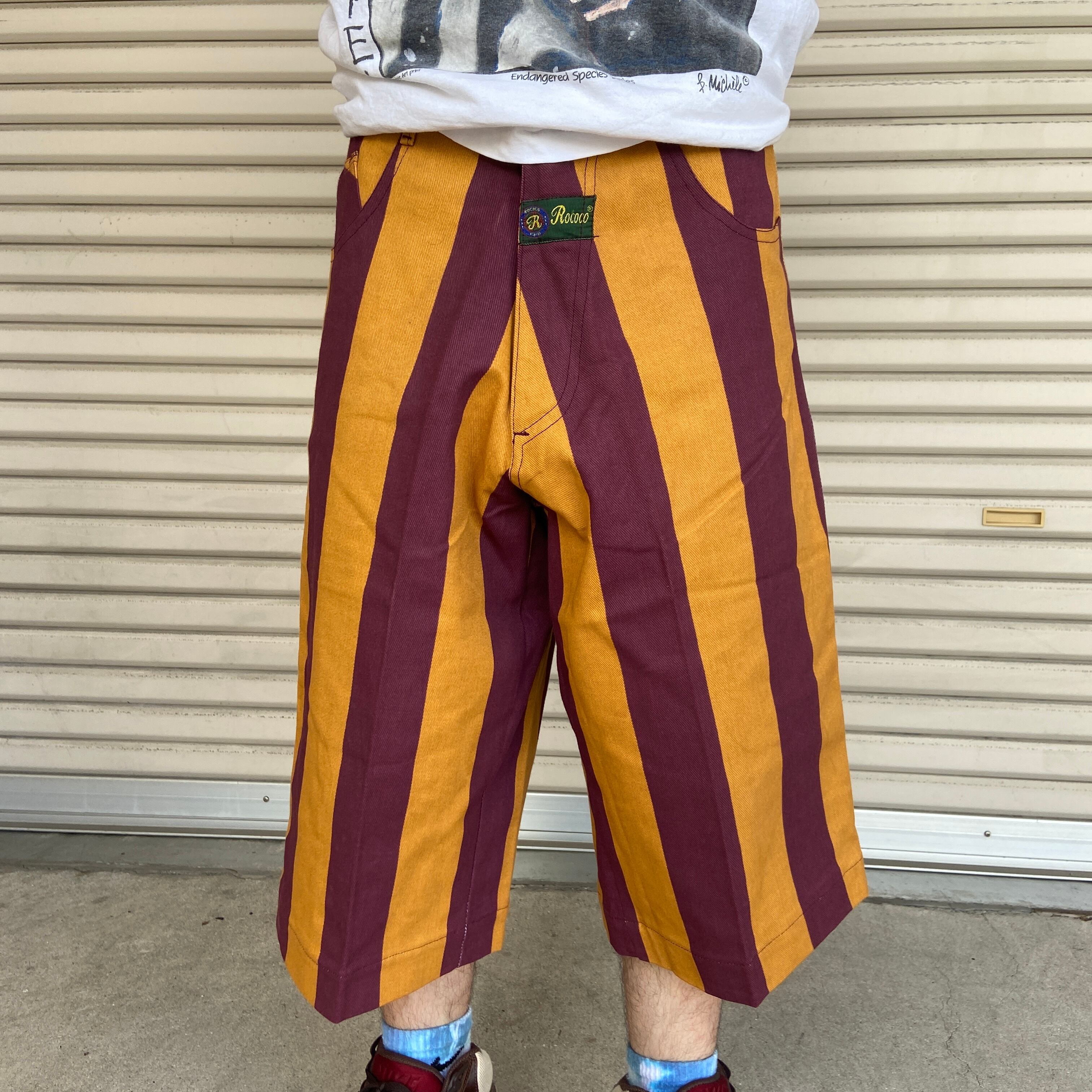 送料無料』90s クロスカラーズ ストライプ柄バギーショートパンツ W36 