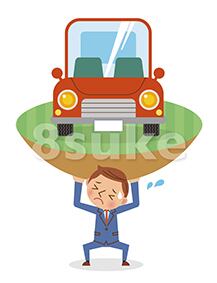 イラスト素材:自動車ローンに苦しむビジネスマンのイメージ(ベクター・JPG)