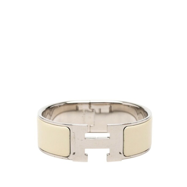 エルメス クリッククラックGM Hロゴ エナメルブレスレット アイボリー シルバー メタル レディース HERMES 【中古】