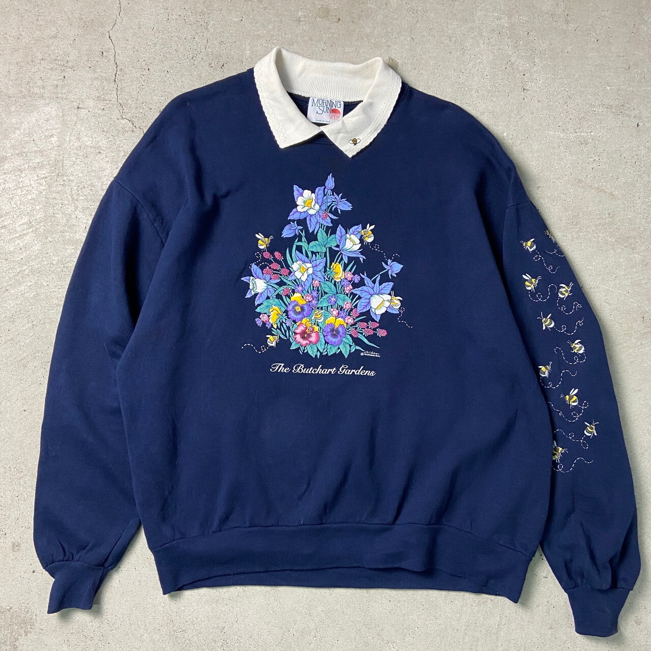 90年代 USA製 MORNING SUN フラワー 花 ハチ プリント スウェット 