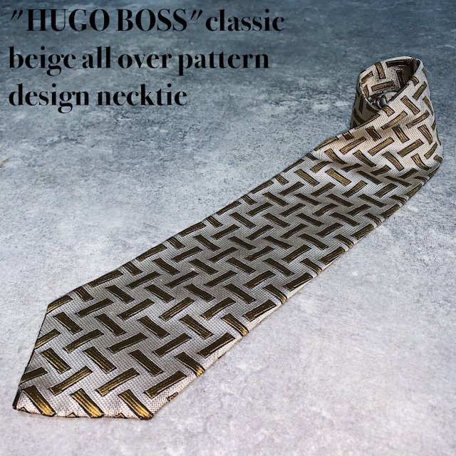 "HUGO BOSS"classic beige all over pattern design necktie