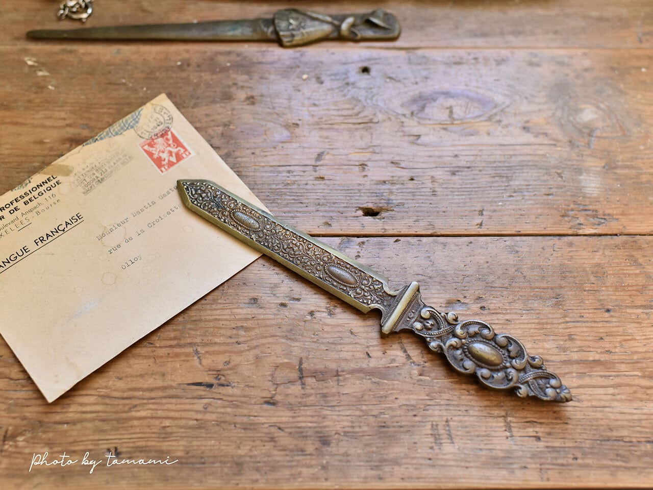 装飾が素敵なペーパーナイフ 真鍮製 フレンチアンティーク