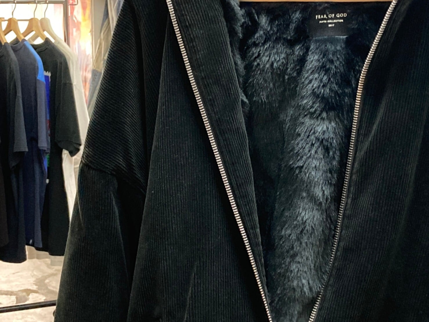 FEAR OF GOD FIFTH COLLECTION CORDUROY FAUX RABBIT FUR HOODIE 