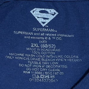 【SUPERMAN】2XL ビッグサイズ Tシャツ スーパーマン キャラt アメコミ DCコミック 映画 ヒーロー ロゴ プリント 半袖 ネイビー US古着