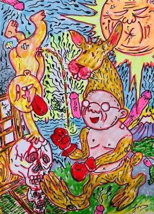 原画・着色ドローイング『お父さん、カンガルーのボクサーになる。』B6