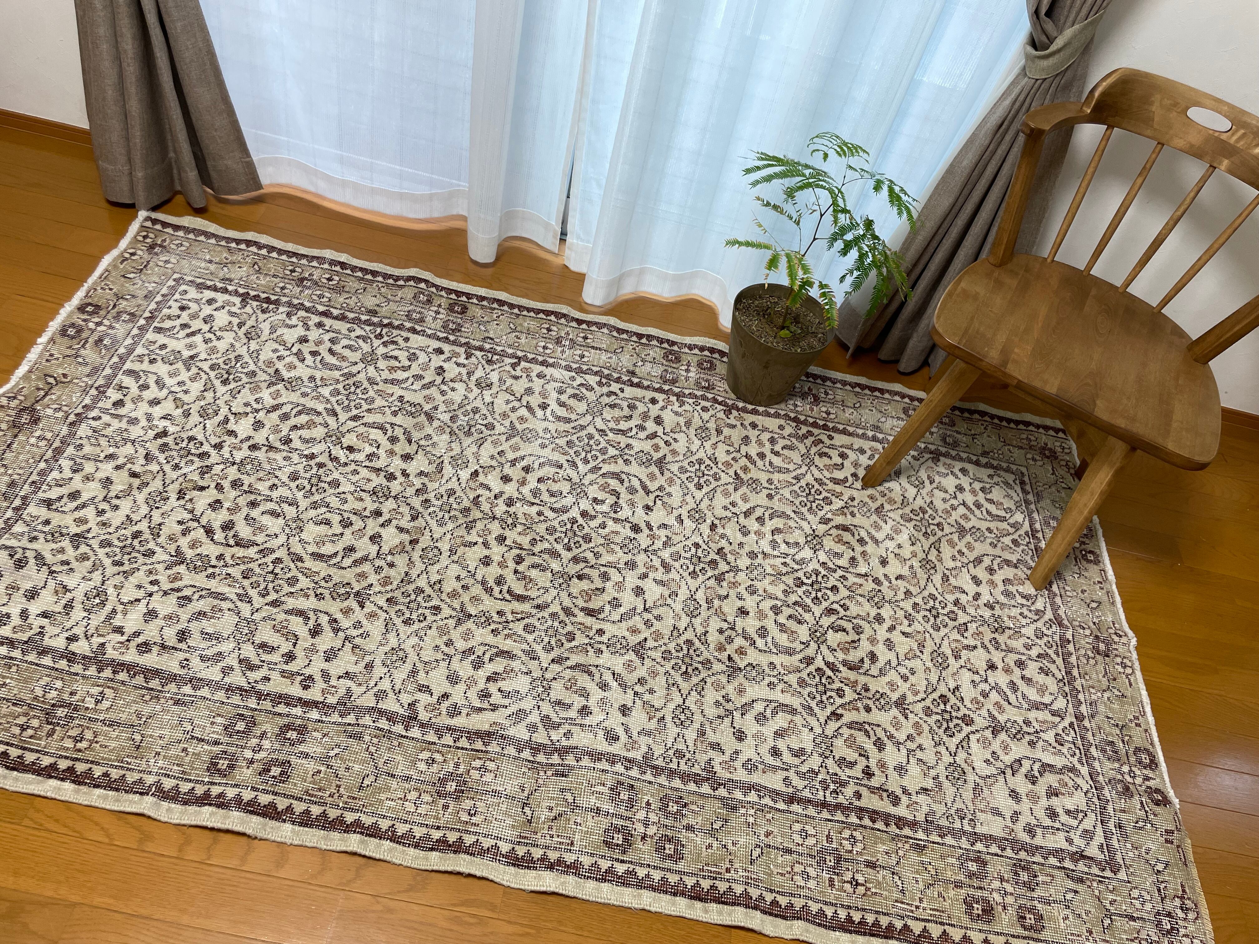 1点もの！ヴィンテージトルコラグ抹茶グリーンメダリオン天然染料