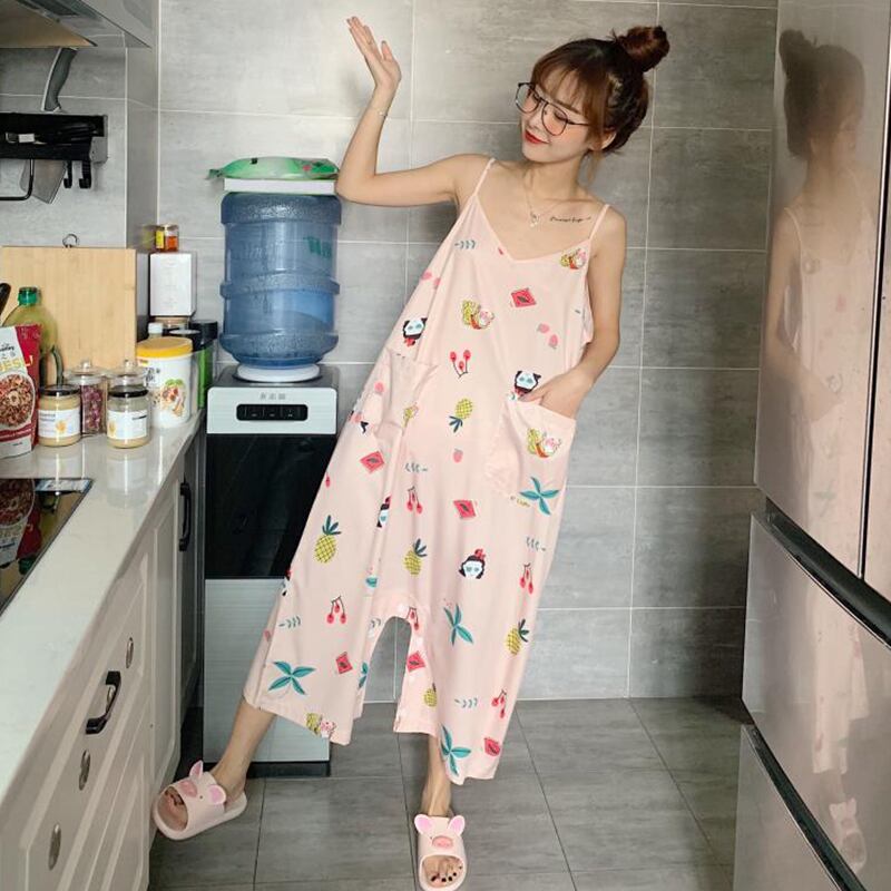 パンツレディース2020新夏薄切片ルーズカジュアルプリントスウィートツーウェアストレートサスペンダーワイドレッグジャンプスーツ 萌量不足39755063931