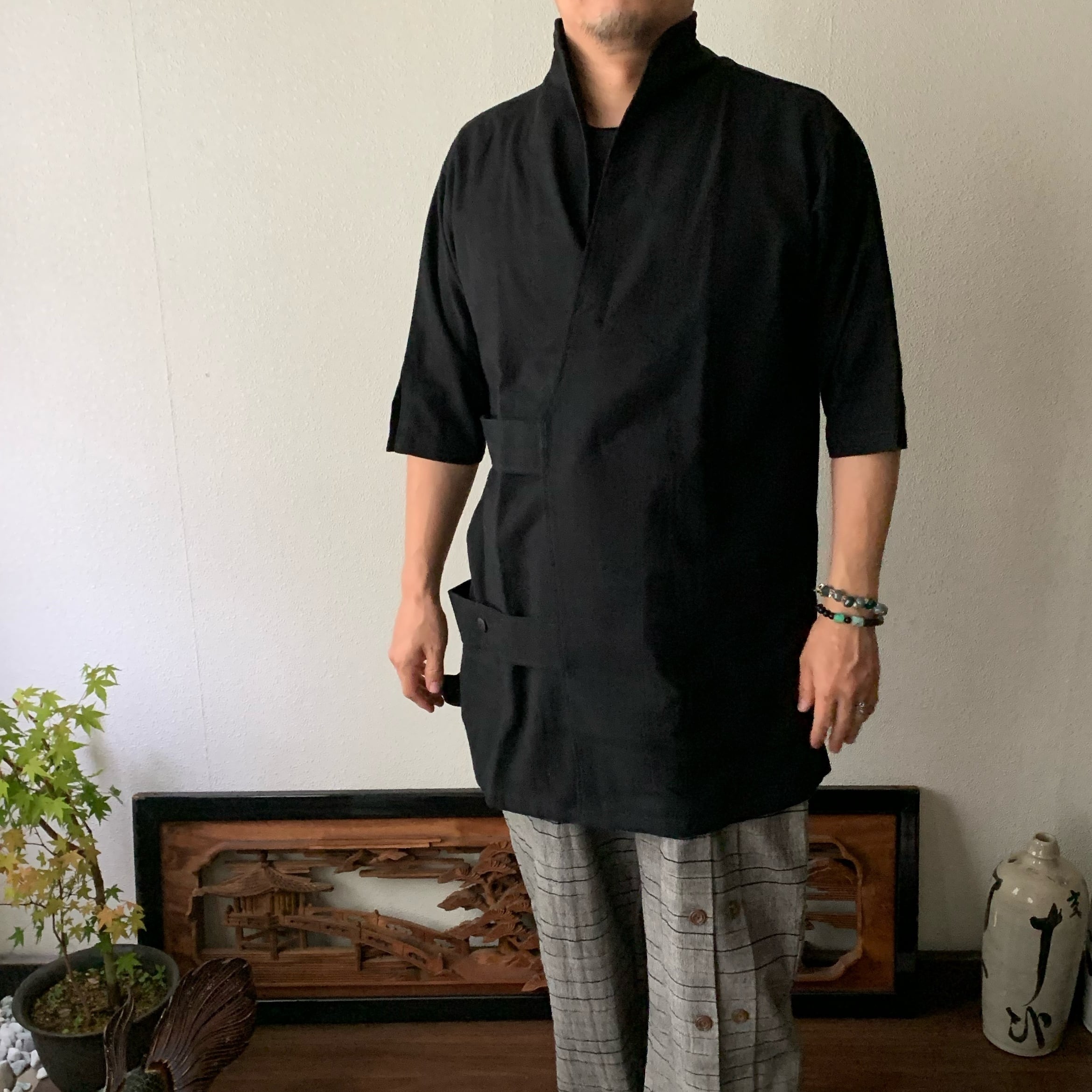 舟柄正絹デザイン半袖ブラウス