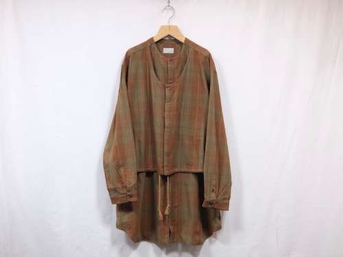 HOMELESS TAILOR” LAYERED LONG SHIRT BROWN CHECK”