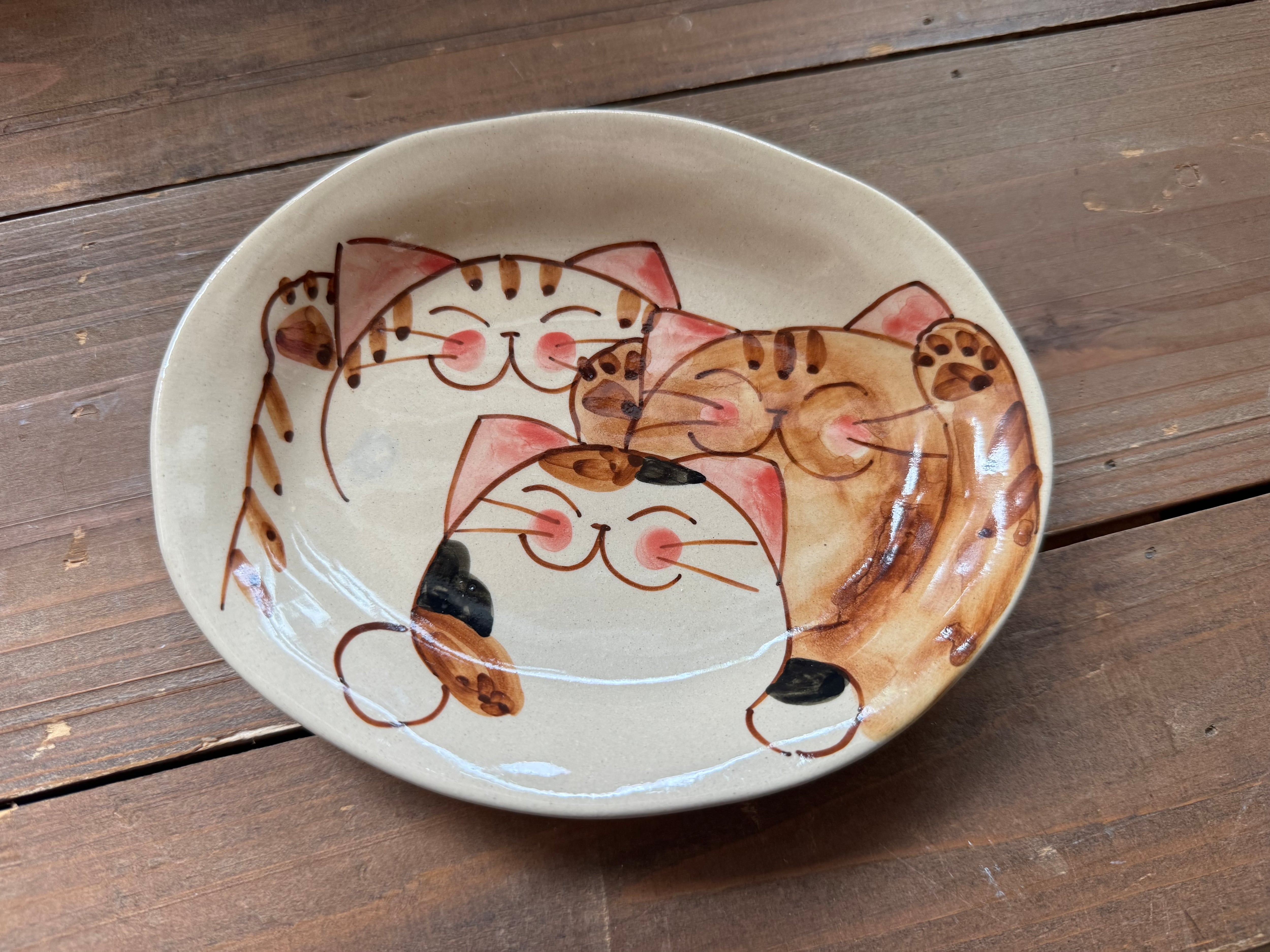 波佐見焼 だ円皿 仲良し猫 | 雑貨牧場GAYU