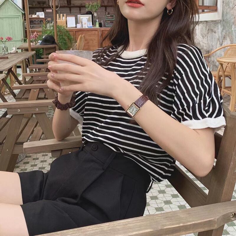 ストライプセーター サマーラウンドネック薄手シャツ 夏物 Oネック ビッグFスモールZ韓国28870618669