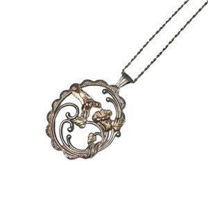vintage art nouveau style sv×10ct×12ct pendant with silvdr chain