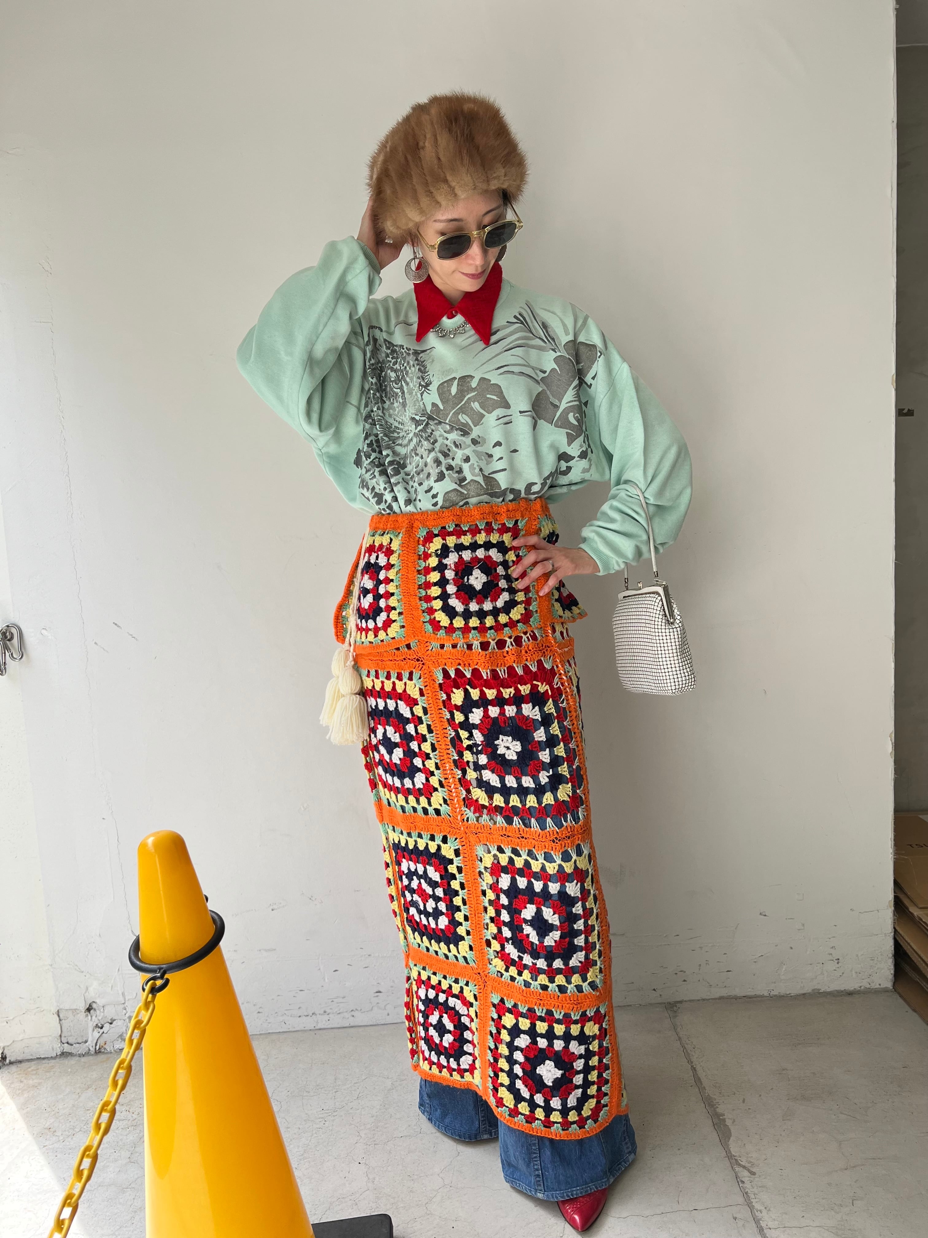 Vintage handmade granny square knit skirt ( ヴィンテージ