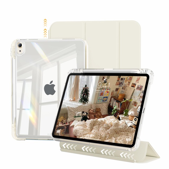 JKSML 対応 iPad Air 11インチ ケース (M4/M3/M2) 着脱式透明ケース 第5/4世代 10.9インチ対応 (ホワイト)