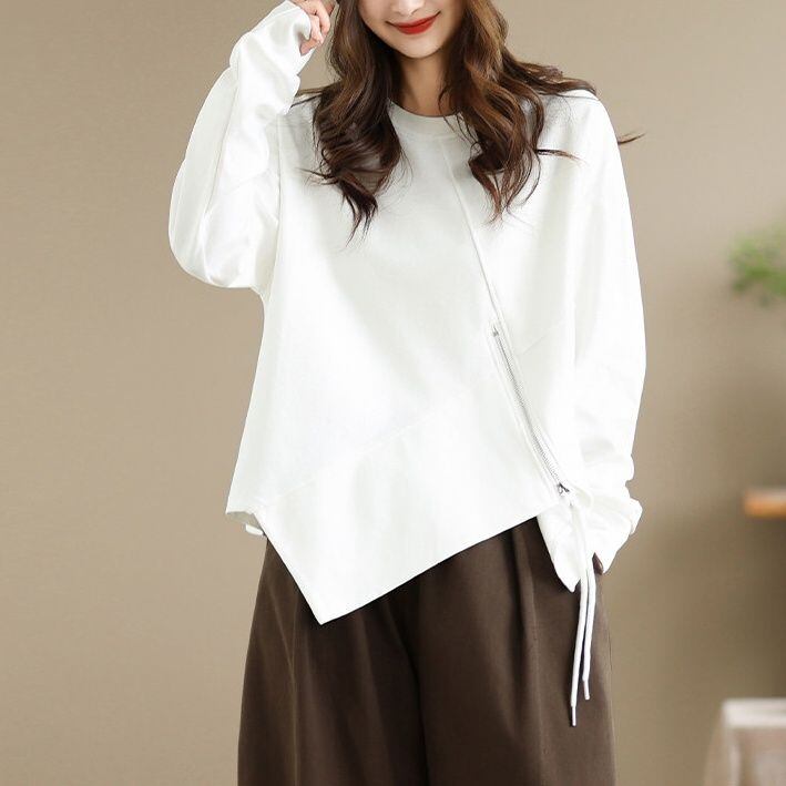 ASYMMETRIC ZIPPER LONG SLEEVE SWEATSHIRT M-18621