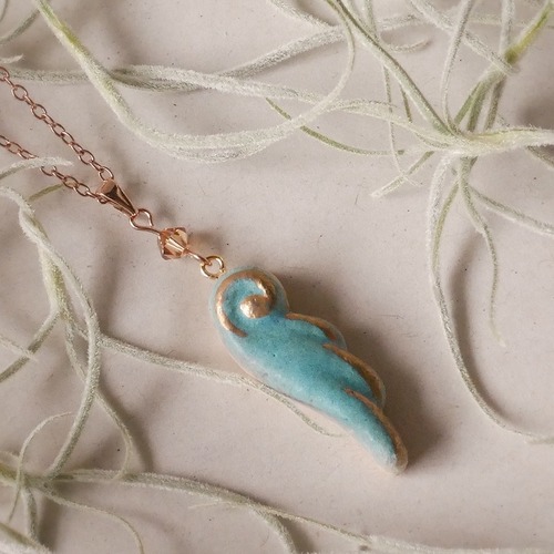 陶器ネックレス  小さな羽no.20 turquoise