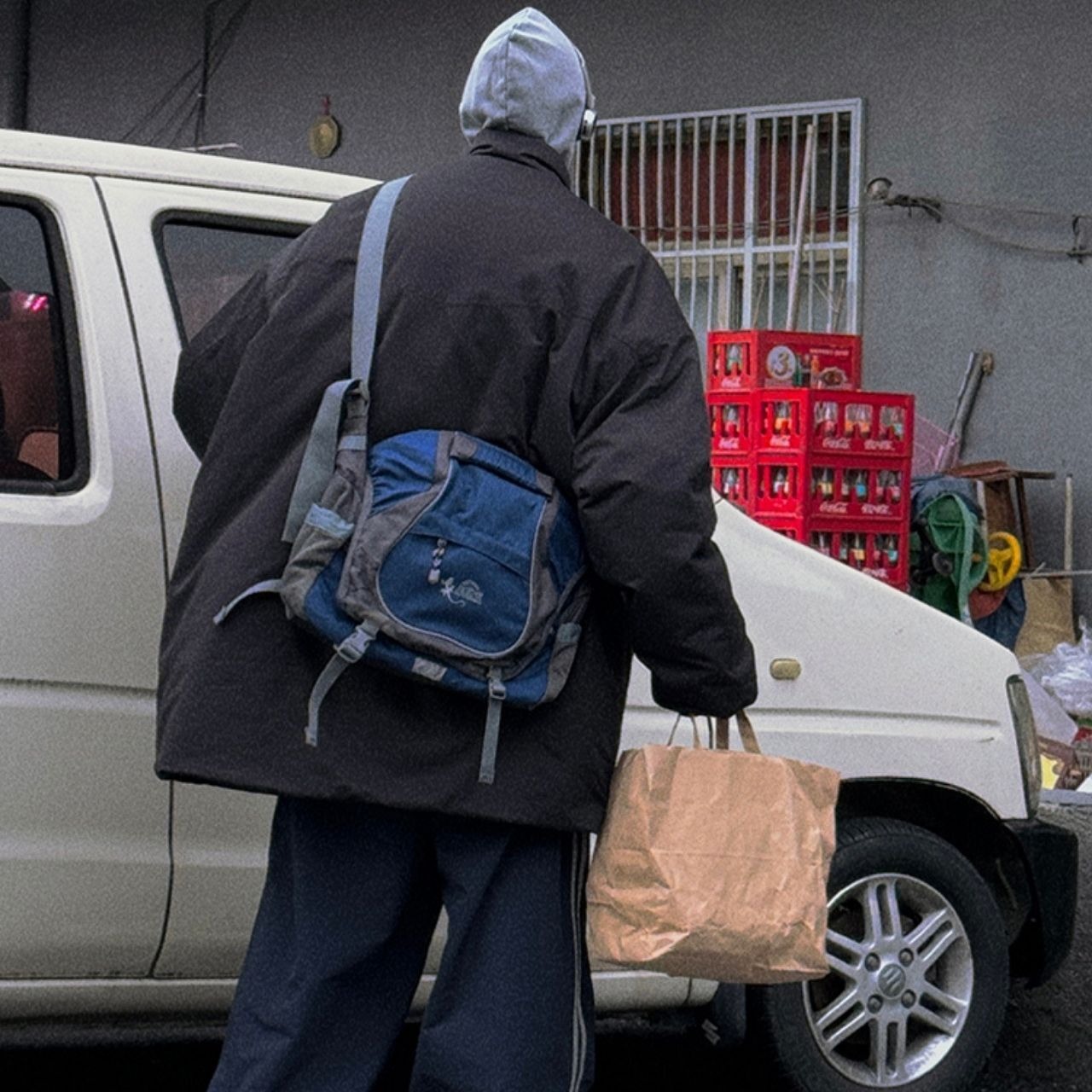 チャコールグレービッグキルトジャケットコート　1053