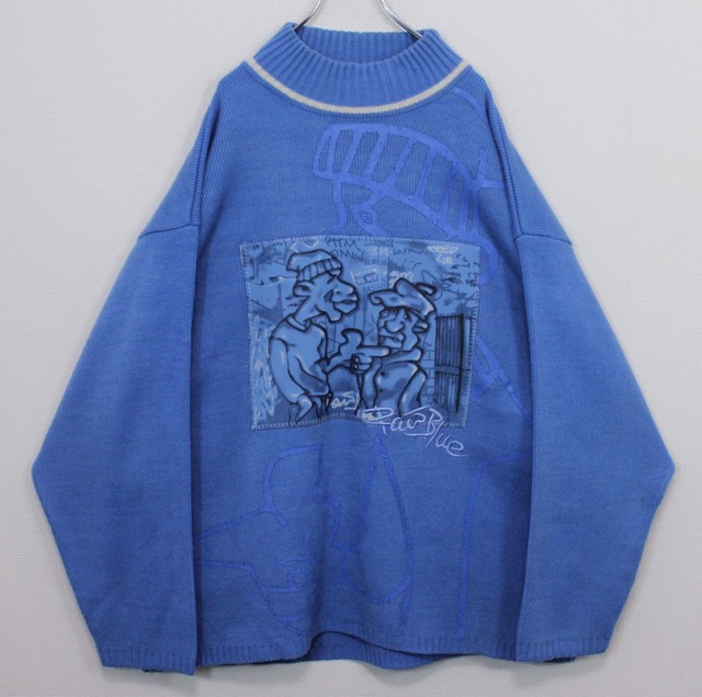 【Caka act2】"RAW BLUE" Street Design Vintage Loose Knit