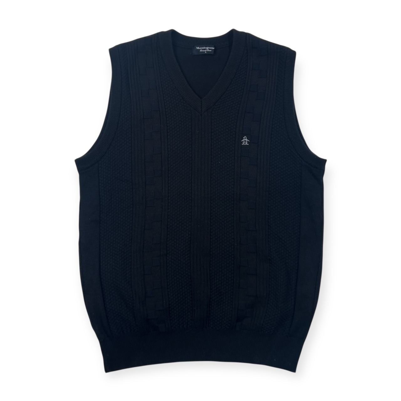 Munsingwear Grand Slam マンシングウェア Vネック デザイン ニット ベスト Lブラック メンズ ゴルフ