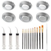 MOMI プラモデル 塗装セット 20点セット ステンレス 塗料皿 6枚+塗装筆 10本+調色スティック 1本+スポイト 3個 付き トーニングニードルチューブ ホビー用塗装用具 模型初心者セット