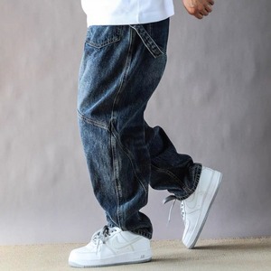 Panel design baggy denim pants 1326