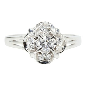 Pt900 プラチナ ダイヤモンド ダイヤ0.12ct ダイヤ0.10ct フラワーモチーフ リング 指輪 レディース 8号 【中古】