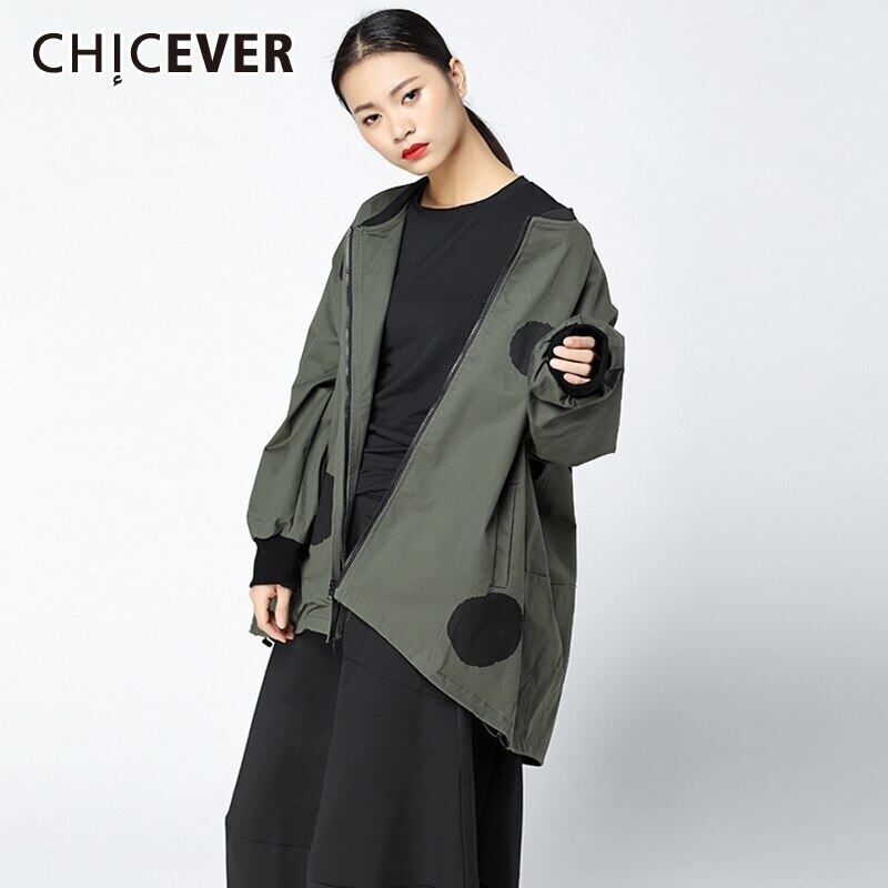 CHICEVERポルカドットヒットカラージャケットレディースOネック長袖オーバーサイズルーズコート2020年春服 ロング スプリング 春物 6base544100761079