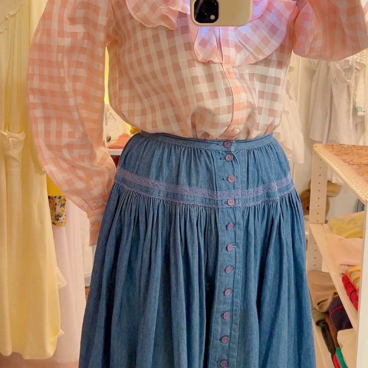 PINKHOUSE / denim lace tiered skirt