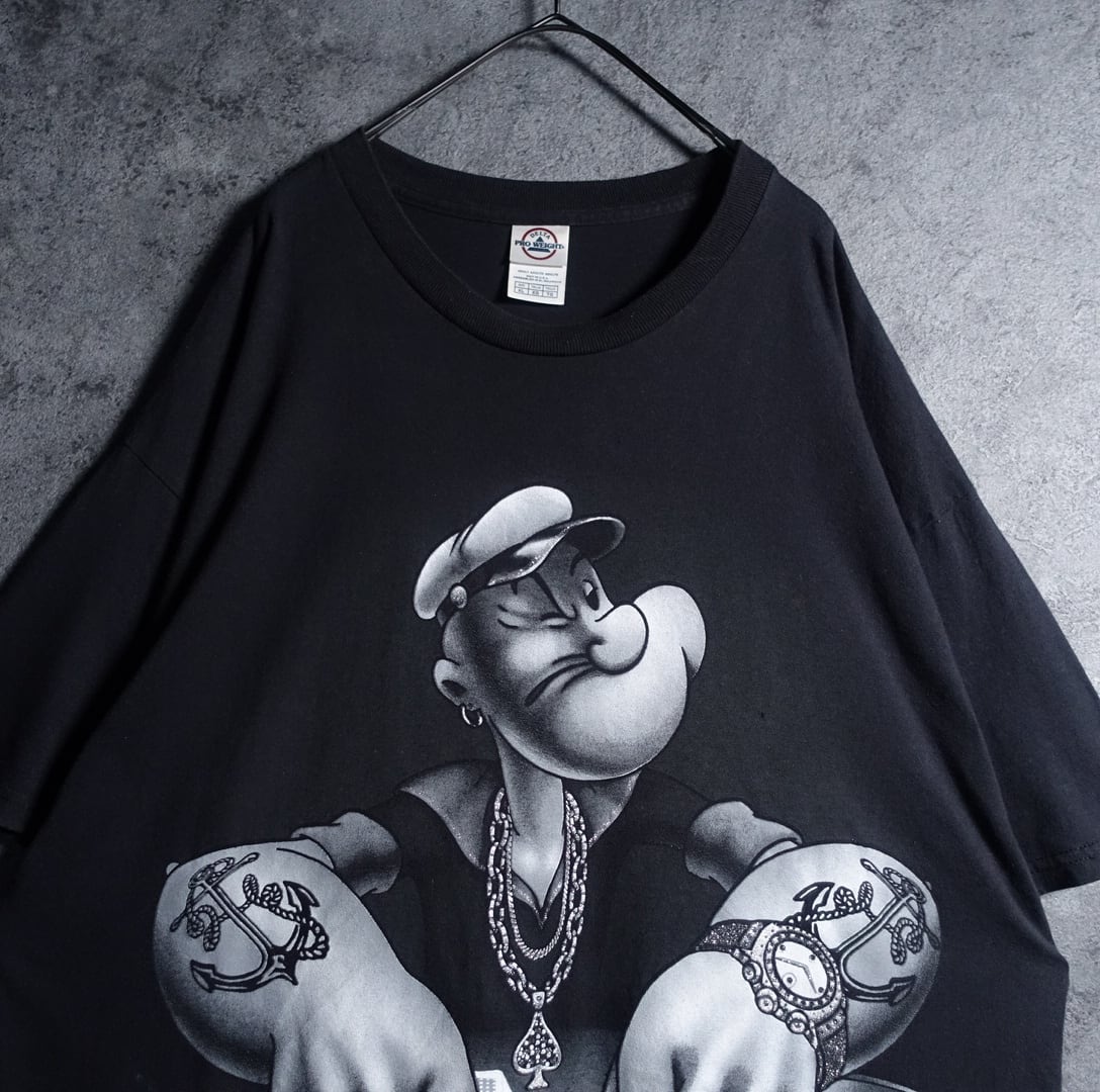 00s“PRO WEIGHT” Black Popeye Gamble Design Printed T-shirt | 古着屋 FORCE  powered by BASE