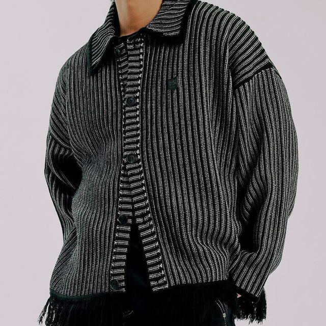 STRIPE WESTERN KNIT CARDIGAN_BLACK