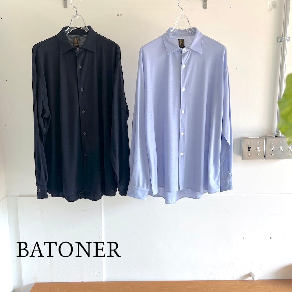 BATONER バトナー　長袖シャツ ネイビー BATONER/バトナー・REGULAR COLLAR MERIYASU SHIRT | a flat shop