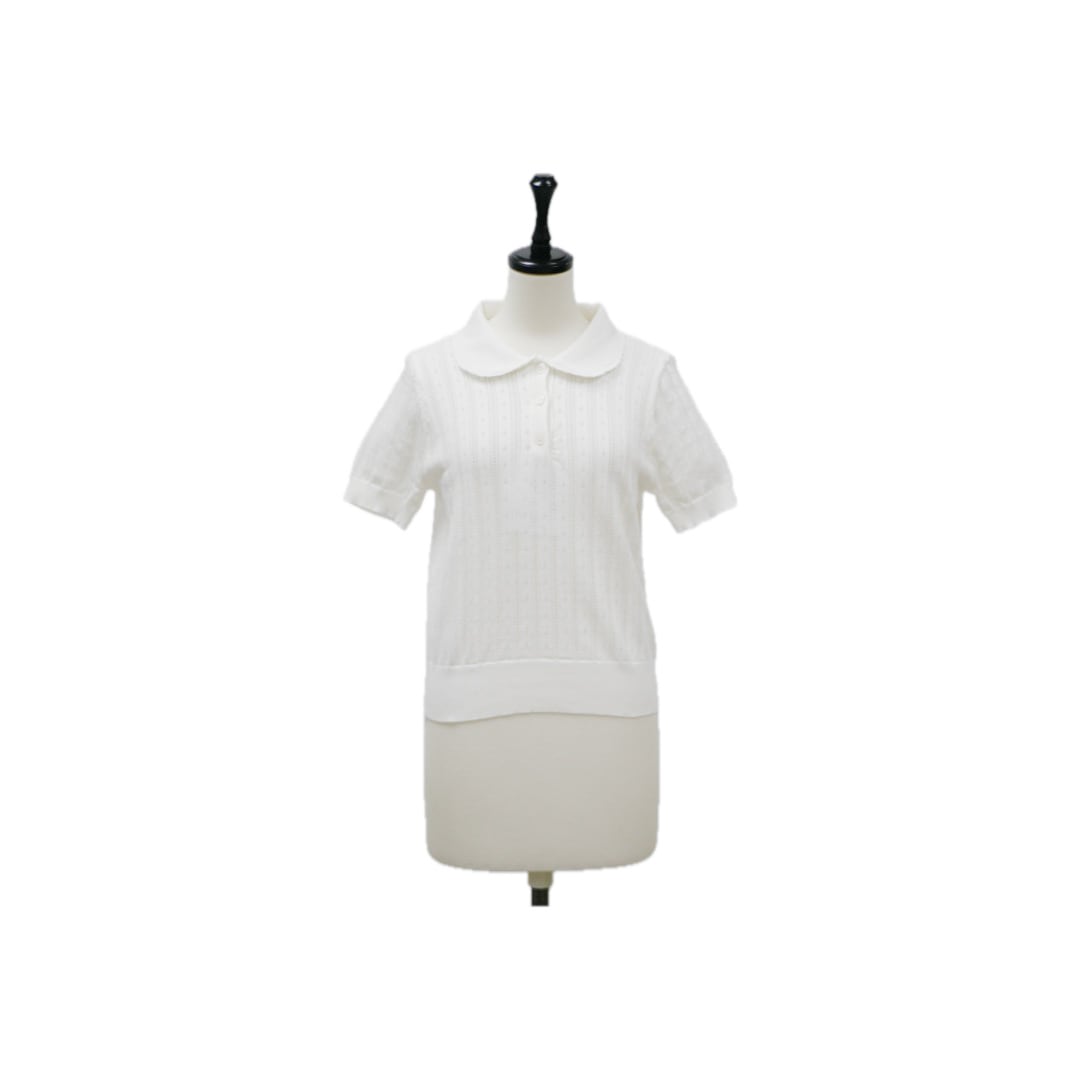 Lace pattern polo knit