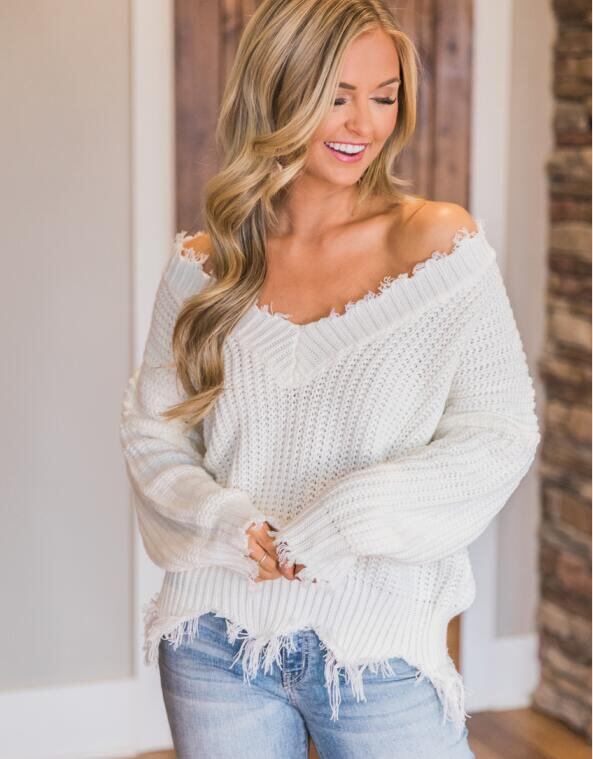 ニットトップス プルオーバー ニット セーター 秋冬新作 Vネックセーター