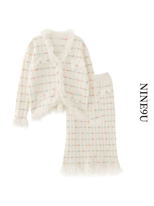 cardigan＆long-skirt knit  2set【NINE7664】
