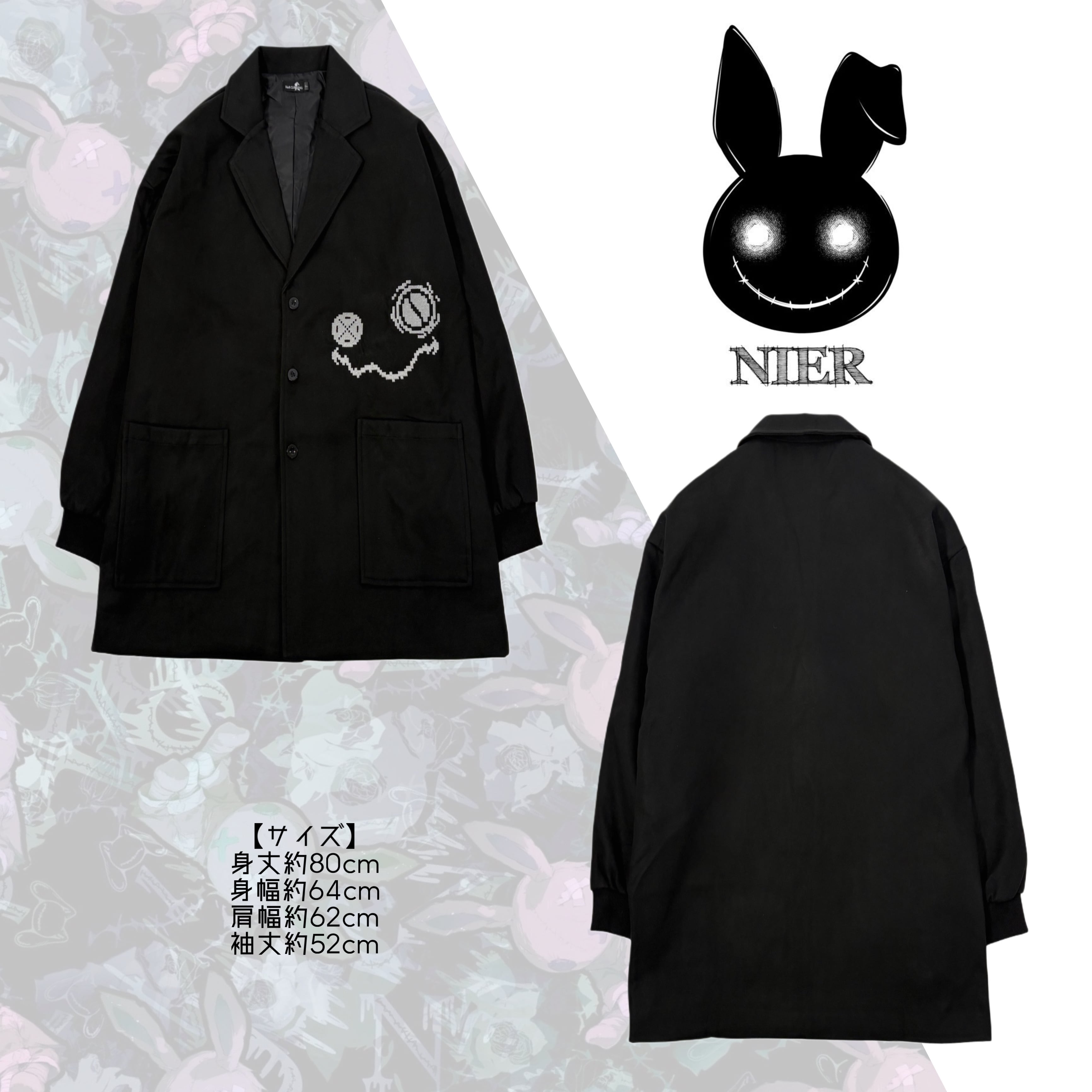 ドットフェイス刺繍入りオーバーサイズBLACKコート | NIER CLOTHING