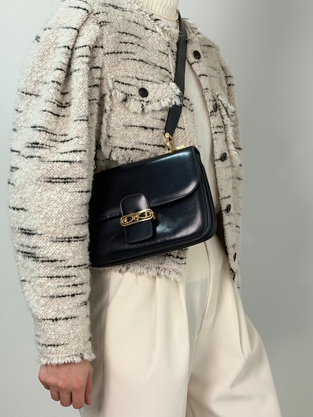 CELINE セリーヌ ショルダーバッグ ダークネイビー ホースビット レザー vintage ヴィンテージ オールド k2egpz