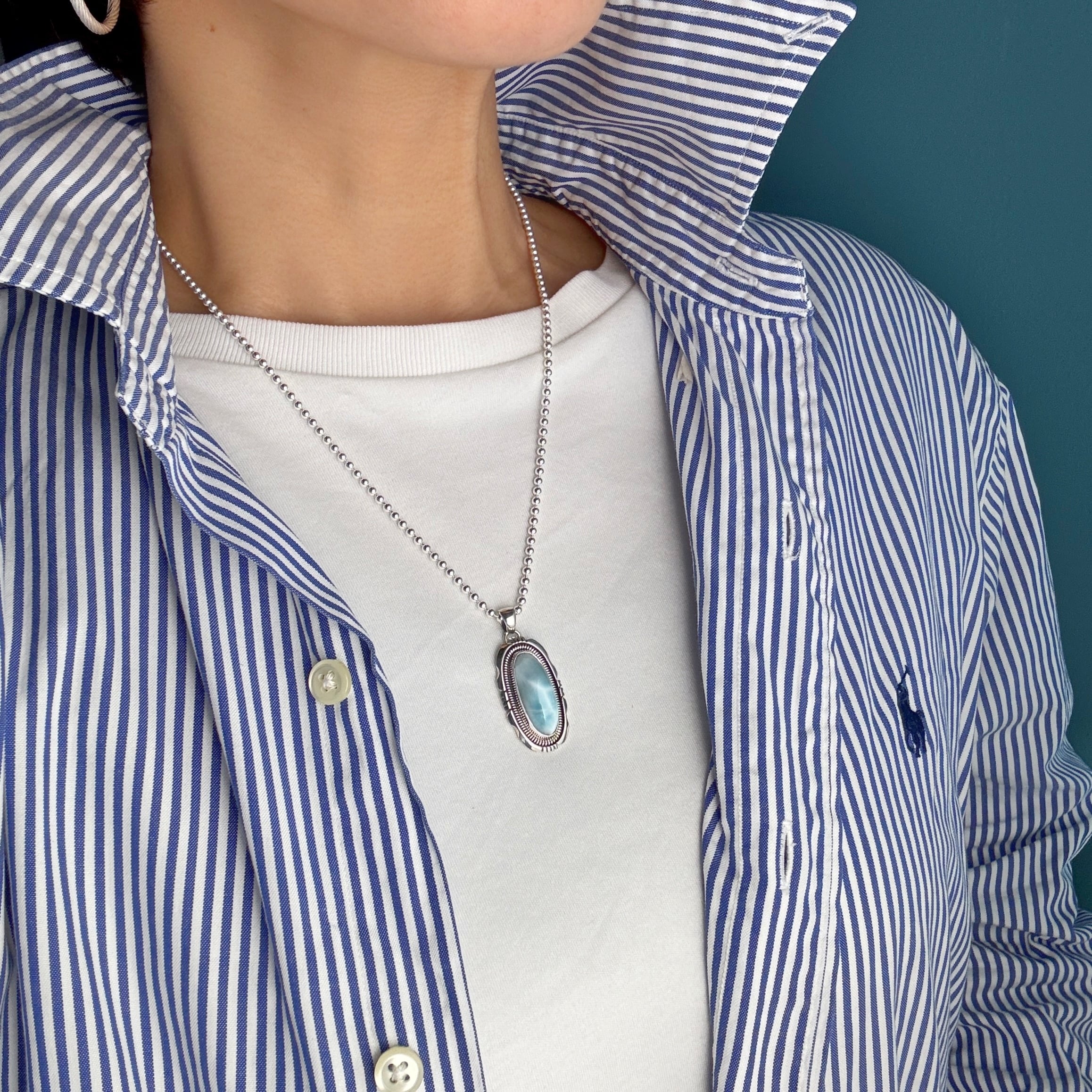 Indian Jewelry 》一点物 ラリマー ロングオーバル ペンダント