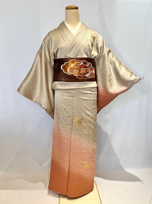 2113 ベージュぼかし訪問着 袷単品 Houmongi(lined kimono)