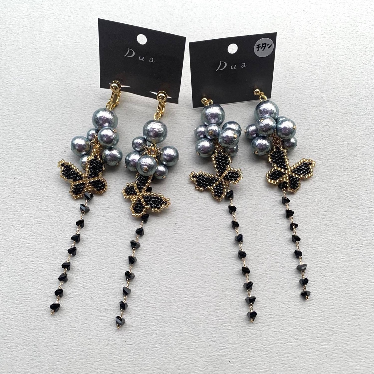 グレーパールとビーズ蝶々の〈ピアス/イヤリング〉 | Dua-アクセサリー 