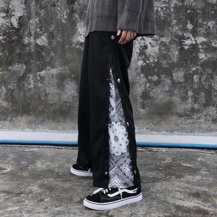 ワイドレッグパンツ Flowerデザイン ルーズカジュアル ストリート かわいい ワイドパンツ フラワーデザイン ステッチ ケッペル43402238257