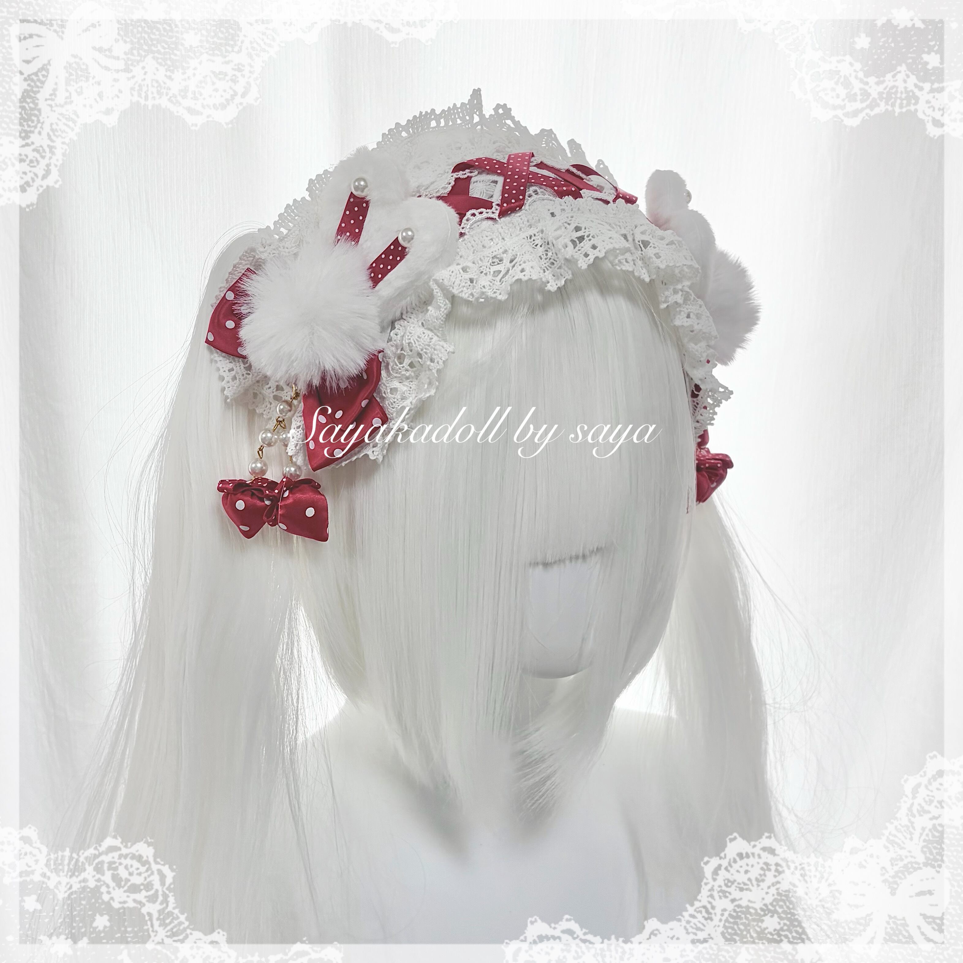 ♡【全4色】MAID Strawberry うさぎさん付きドット柄リボンヘッド