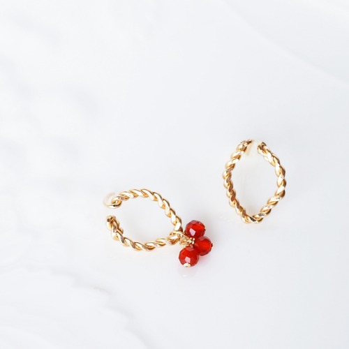 K14gf  Leaf pierce / Red agate charm　/　一粒ピアス　レッドアゲート　天然石　赤　ピアスチャーム　ゴールドフィルド