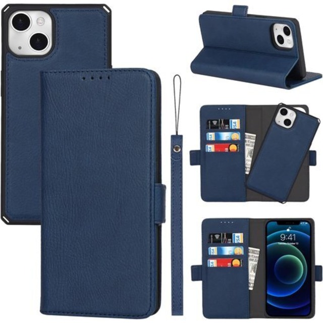 Eastwave アイフォン 13 for iPhone13 ケース 手帳型 for iPhone 13 財布型 分離式 両用 2way 取り外し自由 カバー 縄掛け 高级PUレザー+TPUソフト ケース 二合一の設計 ICカード ベルトマグネット -ネイビー 1726