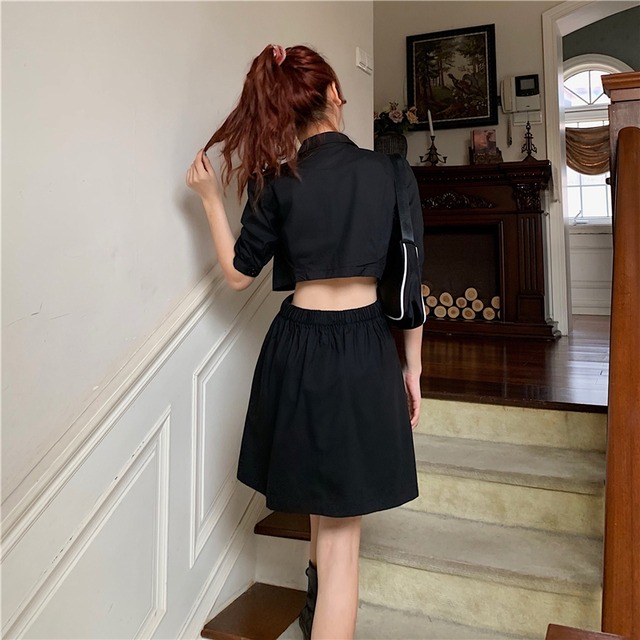 シャツワンピース 背中開き 背中見せ 半袖 韓国ファッション レディース ワンピース バブルスリーブ パフ袖 Aライン ハイウエスト 春 夏 ガーリー Dtc レディースファッション通販 Mask エムエーエスケー 大人可愛い韓国ファッション