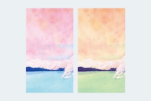 桜と湖を描いた、画像データ