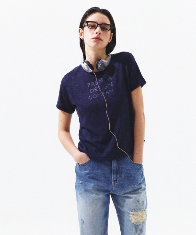 [PRENDA] NET SHORT SLEEVE KNIT NAVY