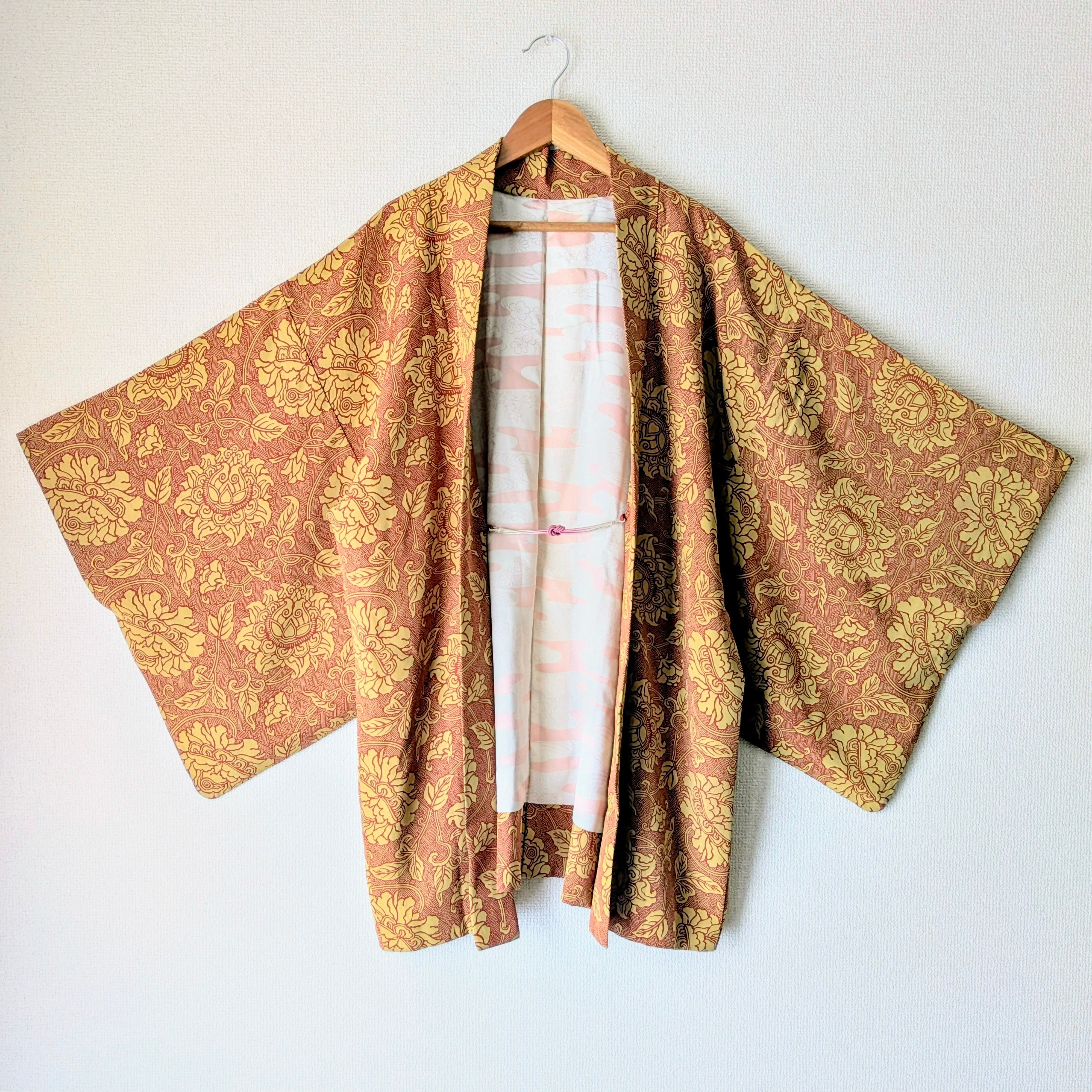 Vintage】HAORI 羽織 正絹 テラコッタ色 芥子色 更紗柄 大正浪漫 古布